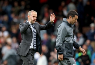 200816 - Fulham vs Cardiff City - SkyBet Championship -Paul Trollope applauds the travelling fans at the finish