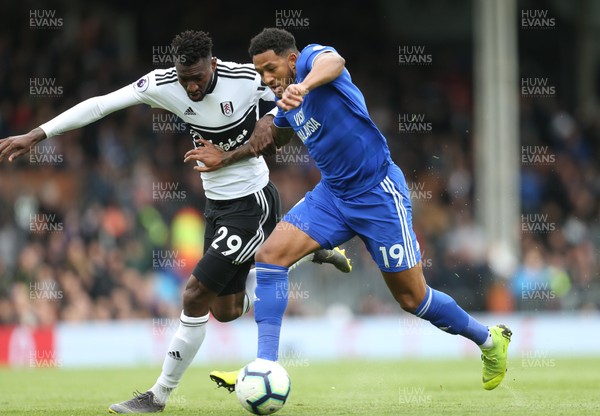 270419 - Fulham v Cardiff City, Premier League - Nathaniel Mendez-Laing of Cardiff City takes on Andre-Frank Zambo Anguissa of Fulham