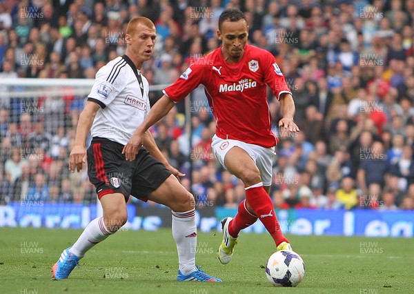 280913 - Fulham vs Cardiff City - Barclays Premier League - Peter Odemwingie of Cardiff and Steve Sidwell of Fulham(c) Huw Evans Agency