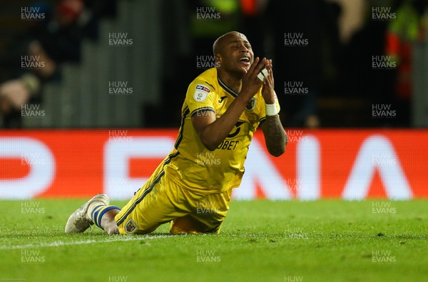 260220 - Fulham v Swansea City, Sky Bet Championship - Andre Ayew of Swansea City reacts after being brought down in the penalty box but not awarded a penalty