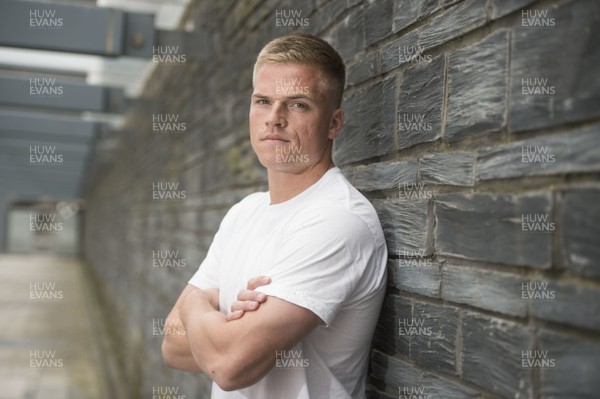 150416 - Cardiff Blues fly half Gareth Anscombe outside the Senedd in Cardiff Bay