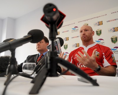 05.03.10 - Crusaders Rugby League Press Conference - Gareth Thomas who has signed for Crusaders Rugby League today, talks to reporters at a press conference to announce the deal. 