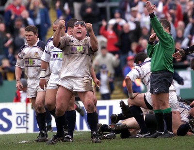 240301 - Swansea v Cardiff - Swansea's Garin Jenkins celebrates as the final whistle blows