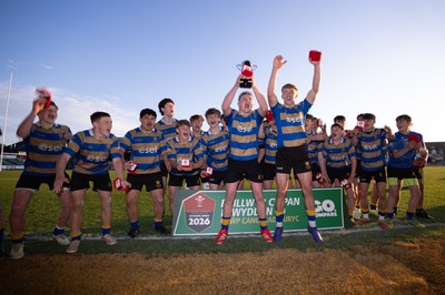 280426 - Garth Olwg v Brynteg, Boys Year 10 Final - Brynteg celebrate after winning the Boys Year 10 Final