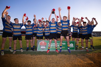 280426 - Garth Olwg v Brynteg, Boys Year 10 Final - Brynteg celebrate after winning the Boys Year 10 Final