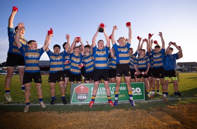 280426 - Garth Olwg v Brynteg, Boys Year 10 Final - Brynteg celebrate after winning the Boys Year 10 Final