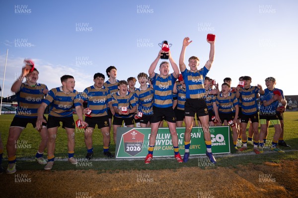 280426 - Garth Olwg v Brynteg, Boys Year 10 Final - Brynteg celebrate after winning the Boys Year 10 Final