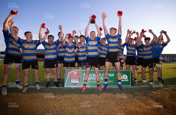 280426 - Garth Olwg v Brynteg, Boys Year 10 Final - Brynteg celebrate after winning the Boys Year 10 Final