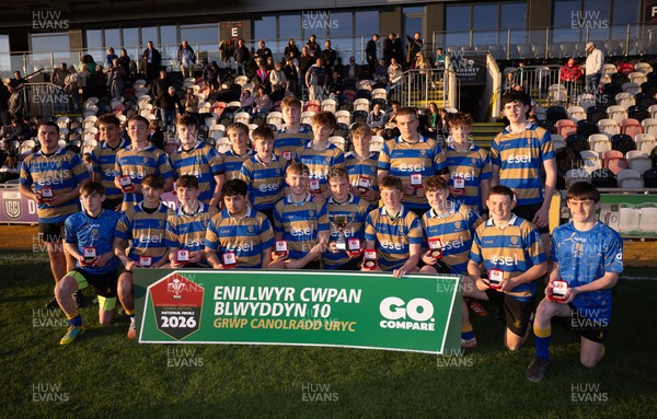 280426 - Garth Olwg v Brynteg, Boys Year 10 Final - Brynteg celebrate after winning the Boys Year 10 Final