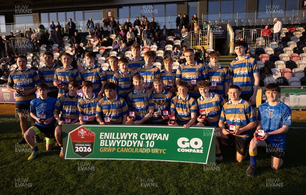 280426 - Garth Olwg v Brynteg, Boys Year 10 Final - Brynteg celebrate after winning the Boys Year 10 Final