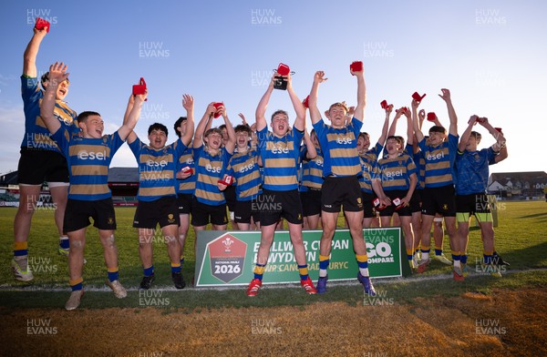 280426 - Garth Olwg v Brynteg, Boys Year 10 Final - Brynteg celebrate after winning the Boys Year 10 Final