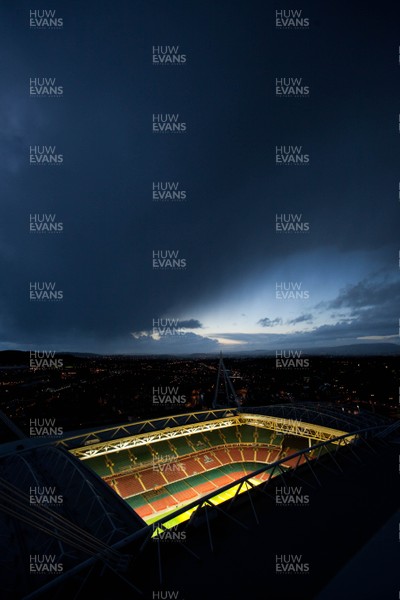 011112 - Millennium Stadium Roof and Floodlit pitch taken from the top of the BT Stadium Tower- 