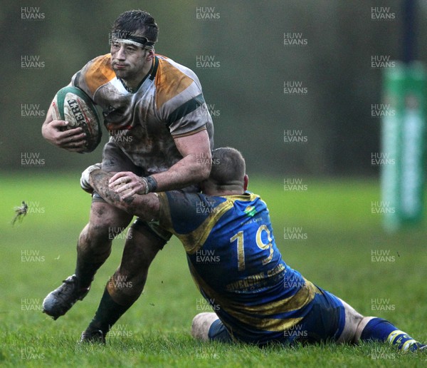 021113  - Gilfach Goch v Merthyr - SWALEC League 1 - Izaac Duffy is tackled by Jordon Richards