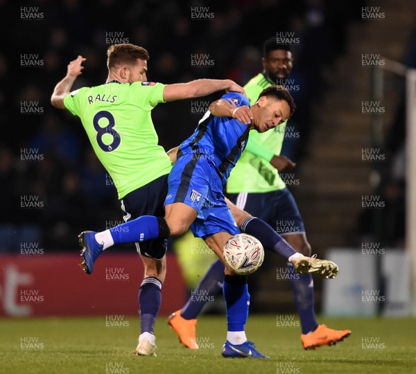 050119 - Gillingham v Cardiff City - FA Cup - Elliott List of Gillingham is tackled by Joe Ralls of Cardiff City