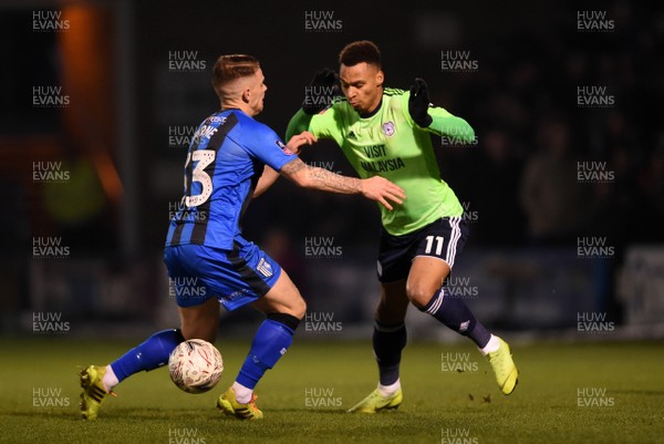 050119 - Gillingham v Cardiff City - FA Cup - Josh Murphy of Cardiff City is tackled by Callum Reilly of Gillingham