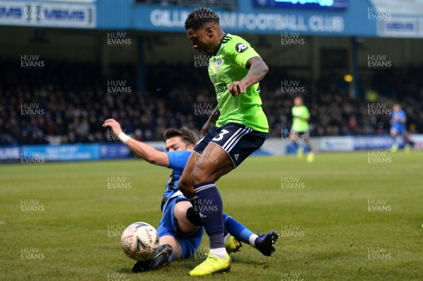 050119 - Gillingham v Cardiff City - FA Cup - Kadeem Harris of Cardiff City is tackled by Alex Lacey of Gillingham