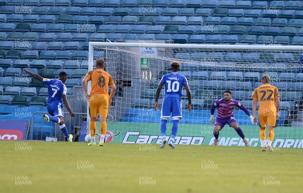 130819 - Gillingham v Newport County - Carabao Cup 1st Round -  Gillingham's Brandon Hanlon puts his side one up from the penalty spot