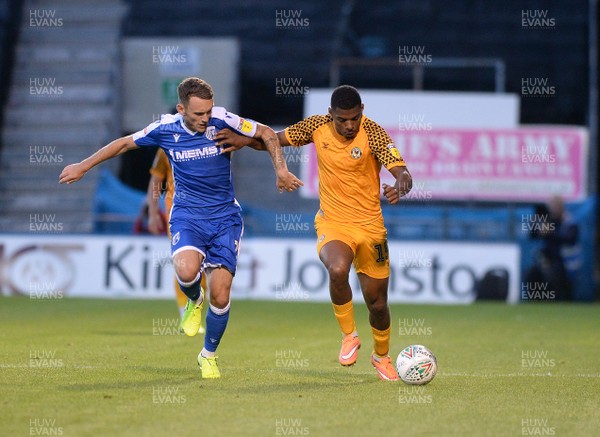 130819 - Gillingham v Newport County - Carabao Cup 1st Round -  Newport's Tristan Abrahams is challenged by Lee Hodson of Gillingham