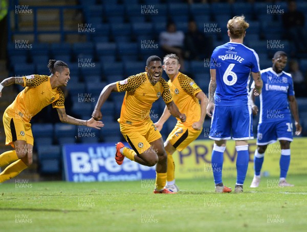 130819 - Gillingham v Newport County - Carabao Cup 1st Round -  Newport's Tristan Abrahams celebrates his equaliser