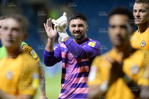 130819 - Gillingham v Newport County - Carabao Cup 1st Round -  Newport goalkeeper Nick Townsend celebrates at the end of the game