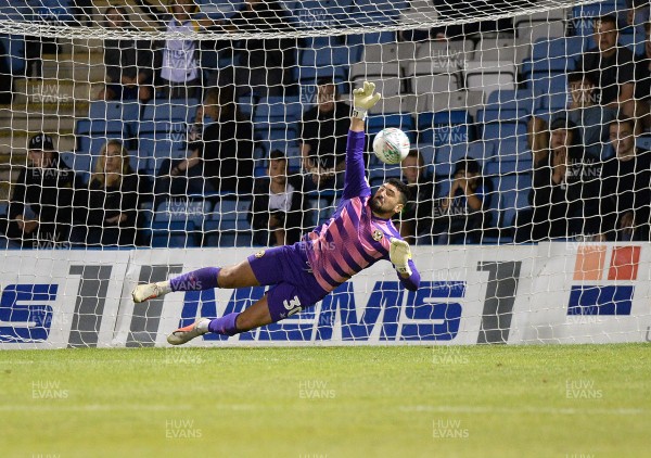 130819 - Gillingham v Newport County - Carabao Cup 1st Round -  Newport's hero goalkeeper Nick Townsend saves in the penalty shootout
