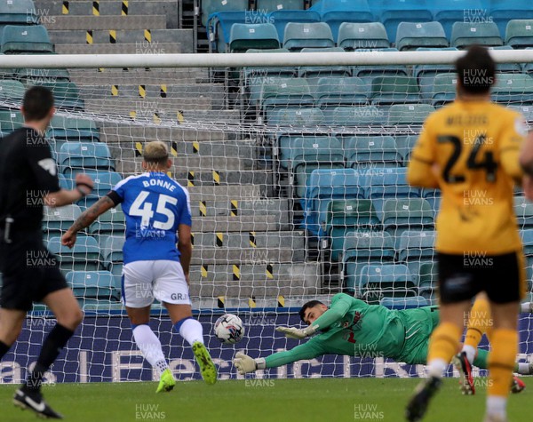 281023 - Gillingham v Newport County - Sky Bet League 2 - Nick Townsend of Newport County saves