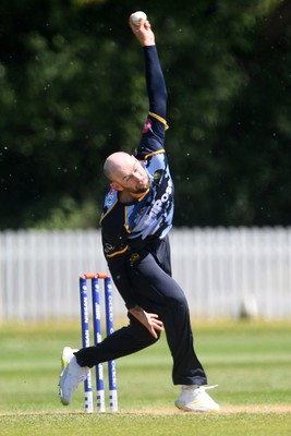 140525 - Glamorgan 2nd XI v Cardiff UCCE - T20 Blast Friendly - Jamie Mcllroy of Glamorgan bowling