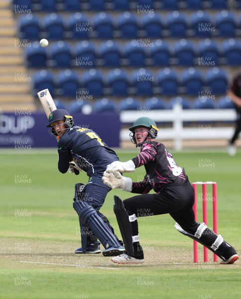 180522 - Glamorgan 2nd XI v Somerset 2nd XI T20  - Billy Root of Glamorgan looks on as Ben Green of Somerset looks to field the ball during the 2nd XI match