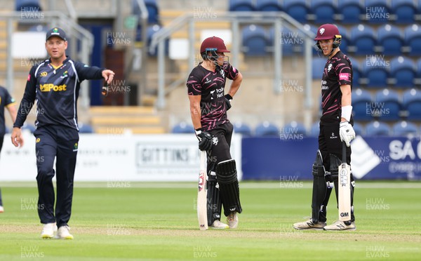 180522 - Glamorgan 2nd XI v Somerset 2nd XI T20  - Will Smeed of Somerset and Kasey Aldridge of Somerset during the 2nd XI match against Glamorgan