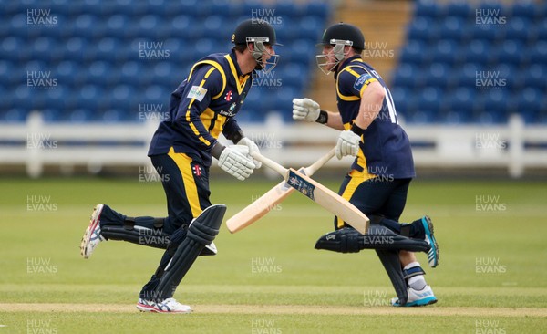 240314 - Glamorgan CCC v Cardiff MCCU - Preseason Friendly - Stewart Walters and David Lloyd of Glamorgan bat