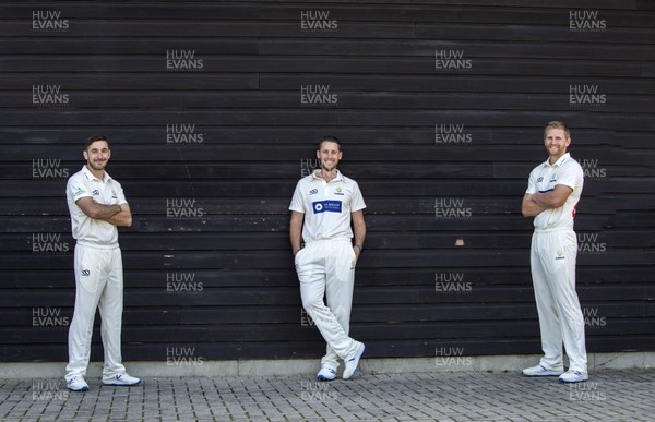170720 - Glamorgan Cricket 2020 Season Kit - Andrew Salter, Chris Cooke and Timm van der Gugten