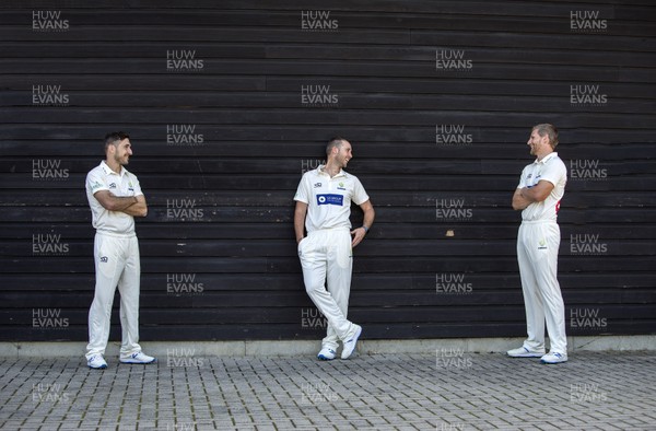 170720 - Glamorgan Cricket 2020 Season Kit - Andrew Salter, Chris Cooke and Timm van der Gugten