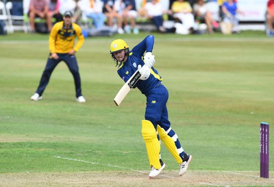 190822 - Glamorgan v Hampshire - Royal London Cup - Aneurin Donald of Hampshire plays a shot