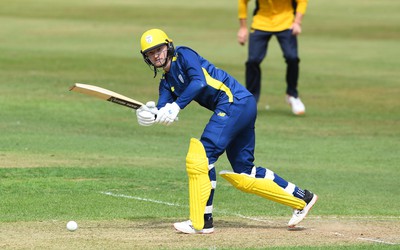 190822 - Glamorgan v Hampshire - Royal London Cup - Aneurin Donald of Hampshire plays a shot