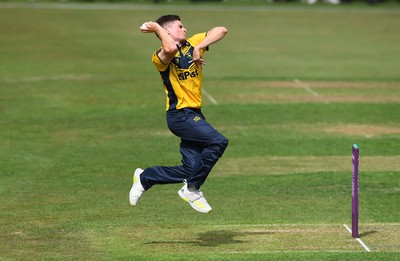 190822 - Glamorgan v Hampshire - Royal London Cup - Andy Gorvin of Glamorgan bowls