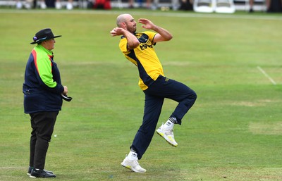 190822 - Glamorgan v Hampshire - Royal London Cup - James Weighell of Glamorgan bowls