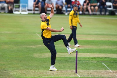 190822 - Glamorgan v Hampshire - Royal London Cup - James Weighell of Glamorgan bowls