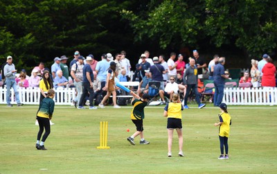 190822 - Glamorgan v Hampshire - Royal London Cup - Children play on the outfield during the break