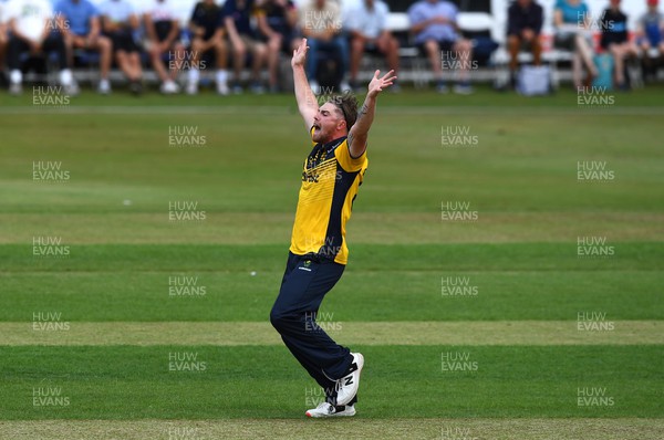 190822 - Glamorgan v Hampshire - Royal London Cup - Dan Douthwaite of Glamorgan celebrates the wicket of Tom Prest