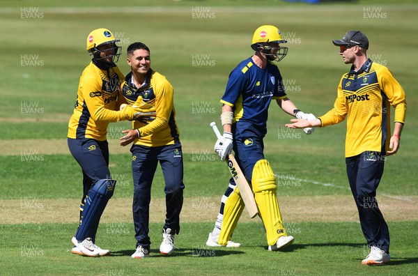 190822 - Glamorgan v Hampshire - Royal London Cup - Kiran Carlson of Glamorgan celebrates the wicket of Nick Gubbins of Hampshire