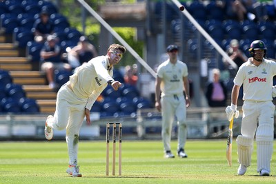 020525 - Glamorgan v Derbyshire - Rothesay County Championship - Alex Thompson of Derbyshire bowling