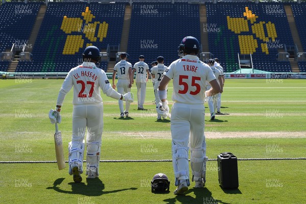 020525 - Glamorgan v Derbyshire - Rothesay County Championship - Zain Ul-Hassan and Asa Tribe of Glamorgan enter the field
