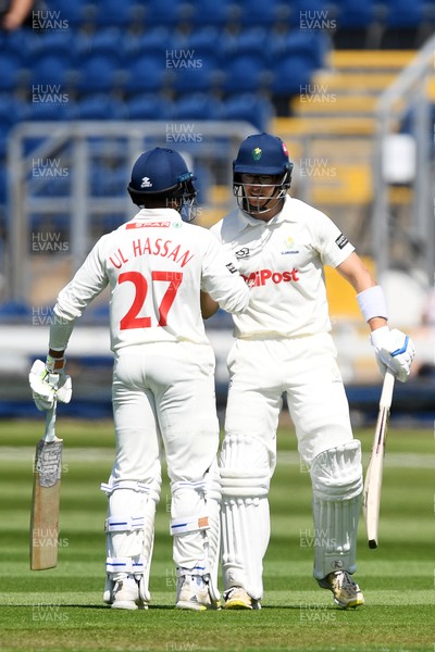 020525 - Glamorgan v Derbyshire - Rothesay County Championship - Zain Ul-Hassan congratulates Asa Tribe of Glamorgan after hitting 50