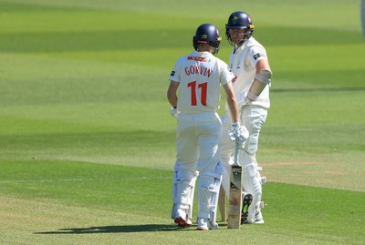 030525 - Glamorgan v Derbyshire, Rothesay County Championship Division 2, Day 2 - Timm van der Gugten of Glamorgan and Andy Gorvin of Glamorgan
