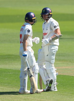 030525 - Glamorgan v Derbyshire, Rothesay County Championship Division 2, Day 2 - Timm van der Gugten of Glamorgan and Andy Gorvin of Glamorgan