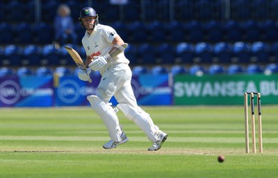 030525 - Glamorgan v Derbyshire, Rothesay County Championship Division 2, Day 2 - Timm van der Gugten of Glamorgan plays a shot