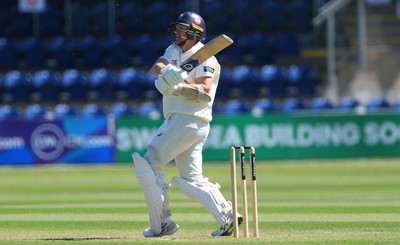030525 - Glamorgan v Derbyshire, Rothesay County Championship Division 2, Day 2 - Timm van der Gugten of Glamorgan plays a shot