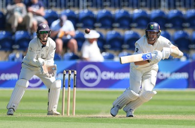 030525 - Glamorgan v Derbyshire, Rothesay County Championship Division 2, Day 2 - Timm van der Gugten of Glamorgan scores the runs that takes him to his 50