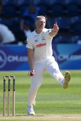 040525 - Glamorgan v Derbyshire - Rothesay County Championship - Timm Van Der Gugten of Glamorgan bowling