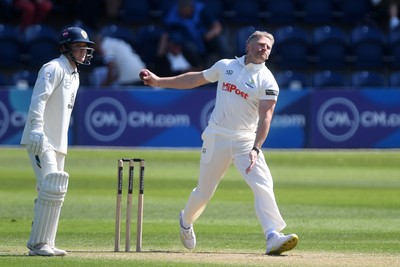 040525 - Glamorgan v Derbyshire - Rothesay County Championship - Timm Van Der Gugten of Glamorgan bowling
